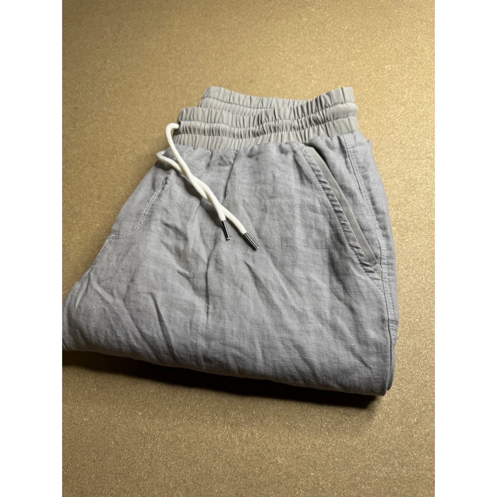 Athleta Gray 100% Linen Jogger Pants Women Size 12 Drawstring Cuffed Relaxed